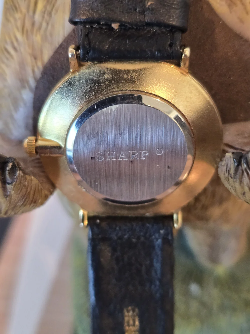 Vintage Women's Gold-Tone Wheel Of Fortuns Styl Dial and Black Strap